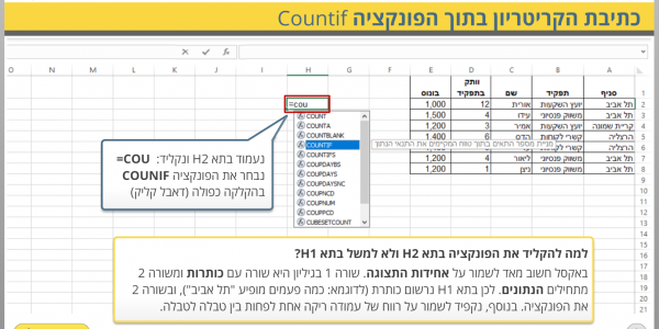 מתוך הפרק על הפונקציה countif